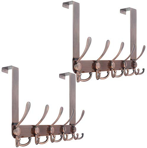 WEBI Over The Door Hook Rack with 5 Tri Hooks for Hanging Coats,Over Door Hanger Coat Rack Over Door Towel Rack for Behind Back of Bathroom,Antique Copper,2 Packs