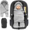 Zamboo Baby Einschlagdecke mit Füßen - Winter - gefütterte Babydecke (0 bis ca. 9 Monate) für Babyschalen/Autositze (passend für Maxi-Cosi, Cybex, Römer), mit Kapuze und Tasche - Grau