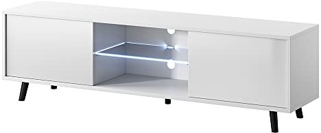 Selsey TV Schrank Board Sideboard Fernsehtisch Fernsehschrank 140 cm LED Beleuchtung Weiß Lefyr