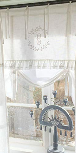 LillaBelle WEIß Raff Gardine Crystal NY 180x90 cm B x L(H) Scheiben Küchen Gardine Vorhang Vintage Bandaufhängung