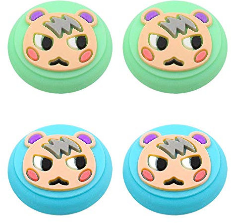 Marshal Design Daumengriffkappen, Joystick-Kappe für Switch & Lite Animal Crossing, weiche Silikonhülle für Joy-Con-Controller (grün & blau)