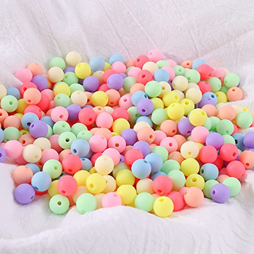 DAHI Perlen zum auffädeln ca.400pcs Acryl Perlen Mehrfarbig Rund bastelnperlen für Armbänder Schmuck (bunt matte perlen 10mm)