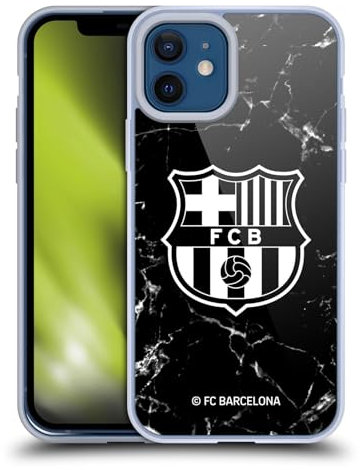 Head Case Designs Offizielle FC Barcelona Marmor Schwarz Wappen Muster Soft Gel Handyhülle Hülle kompatibel mit Apple iPhone 12 / iPhone 12 Pro
