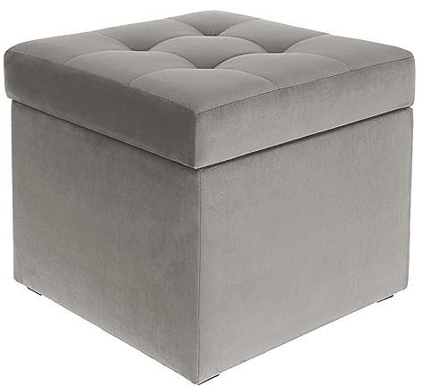 postergaleria Polsterhocker, 45x45 cm, Farbe Beige – weicher Sitz, aufklappbar mit Stauraum (50l) hält Einer Belastung von bis zu 100 kg Stand, Velours – Hocker für Wohnzimmer, Schlafzimmer, Diele