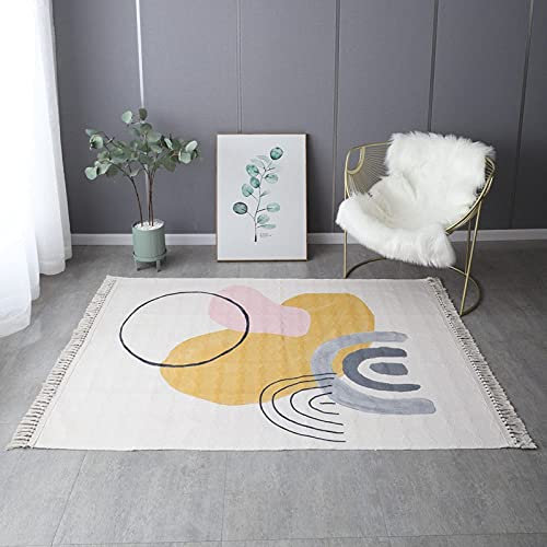 Outdoor Teppich Boho,Boho Moderne Graue Brücke Natur Baumwolle Leinen Gewebter Teppich Mit Quasten Weich rutschfest Waschbare Nordische Schlafzimmer Küchenteppiche Bodenmatte, 47,2 × 63 Zoll / 12