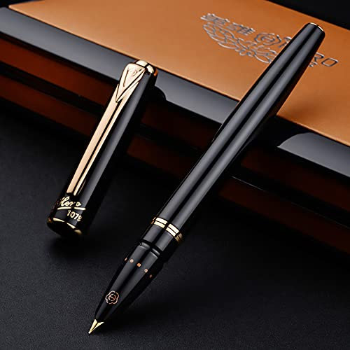 Hero 1079 Black Metal Fountain Pen, Iridium Extra Fine Nib Classic Pen with Gift Box Set
