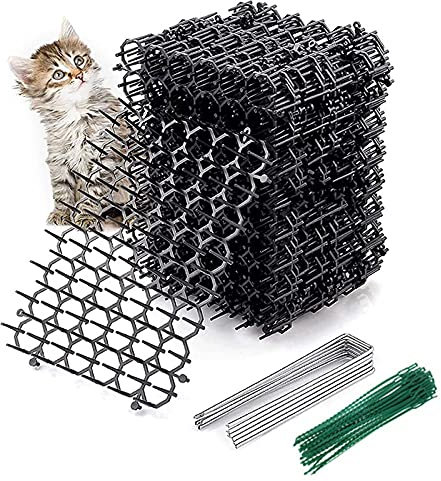 12Pcs Cat Repellent Mat with Spikes, Cat Scat Mat Flat Prickle Strip Dig Stopper Cat Spikes Cat Stopper for Outdoor Garden Fence Protector with 12 Nails and 20 Cable Ties