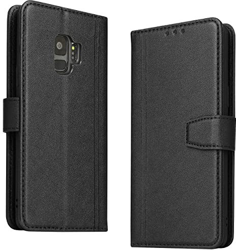 Handyhülle für Samsung Galaxy S9, Leder Handytasche Klapphülle Flip Case Brieftasche mit Kartenfach/Magnetverschluss Lederhülle mit RFID Schutz für Samsung Galaxy S9, Schwarz