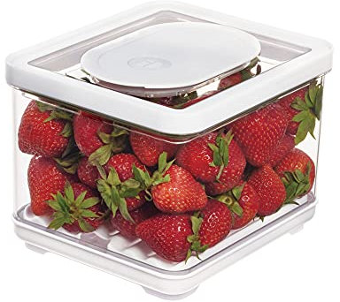 iDesign Vorratsbehälter mit Deckel, kleiner Kühlschrankorganizer für Obst & Gemüse mit Luftregulierung für längere Frische, luftdichte Vorratsdose aus Kunststoff, transparent/weiß/grün