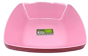 ECO Durable Large Plastic Square Bowls Set of 4 | 24cm x 24cm – Cereal Bowl for Kids | Reusable Square Bowls for Parties | BPA-Free Stackable Plastic Serving Bowls (Pink, Large)