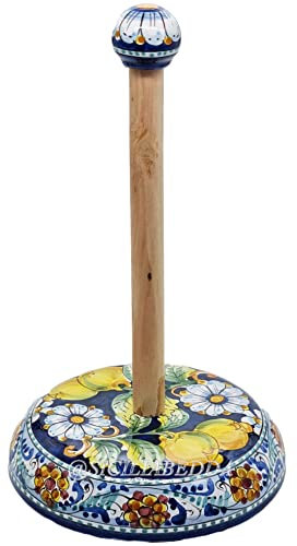 Sicilia Bedda - Portarotolo da Cucina Ceramica Caltagirone - Portascottex - Realizzato e Dipinto a Mano (30 Centimetri, Decorazione Limoni)