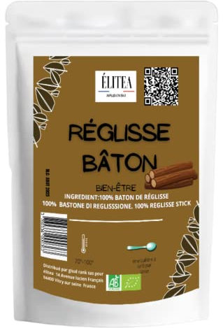 10 Bâtons Sticks De Réglisse Pure BIO 100% Naturels Conditionné en Sachet Kraft Alimentaire issus de l'Agriculture Biologique Plantes Pour Infusions ou À mâcher Cure dent Hygiène dentaire