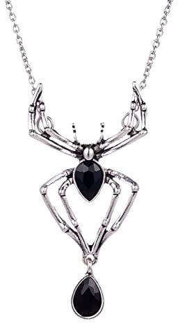 Spider Necklace Halloween Crystal Spider Pendant Necklace Punk Style Reptile Jewelry for Men and Women Dark Water Drop Gem Spider Necklace Metal Thin Chain Halloween Necklace