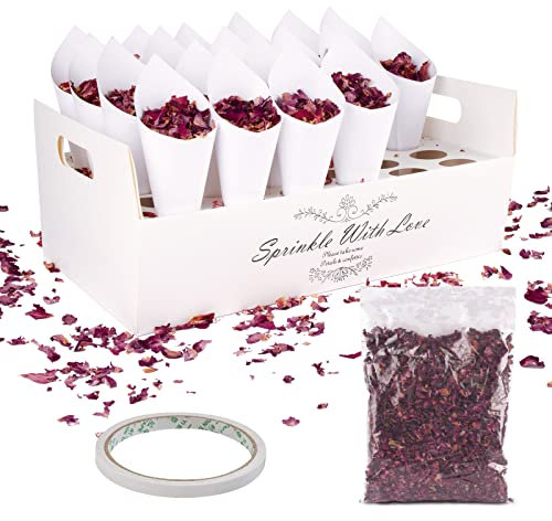 30 Stk Hochzeit Konfetti Kegel Konfetti-Kegelhalter+50g Natürliches Hochzeitskonfetti,Papier Kegel für Konfetti Blütenblätter Hochzeit Party Dekoration