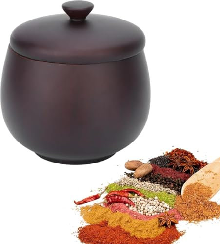Gewürzglas Mit Löffel Zuckerdose Mit Deckel, Gewürzschalen aus Holz Salzzuckerbehälter Salzpfefferschalen Gewürzbehälter für Hähnchenpulverzuckergewürz(Schwarz)