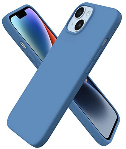 ORNARTO Compatible with iPhone 14 Case 6.1, Slim Liquid Silicone 3 Layers Full Covered Soft Gel Rubber Case Cover 6.1 inch-Blue