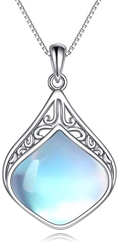 YAFEINI Mondstein Kette Sterling Silber Vintage Stil Filigraner Tropfen Anhänger Halskette Schmuck Geschenke für Damen und Mädchen