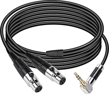 CERRXIAN Doppio Mini XLR a 3,5 mm Cavo Mic Stereo, 90 Gradi 3,5 mm 1/8 Pollici TRS Maschio a 2 Mini XLR Femmina Y Splitter Cavo, per la Conversione Audio di Fotocamera e Altre Apparecchiature-FF5.9FT