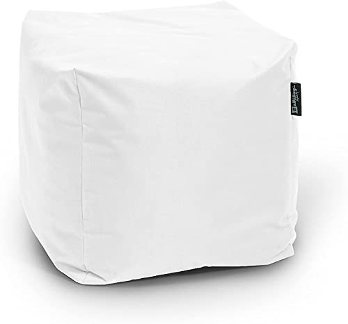 BuBiBag Sitzpouf für Outdoor Sitzsack, Fußhocker ideal für Gaming Sitzsäcke, Wetterfest, Outdoor Pouf (35x35x35cm, Weiß)