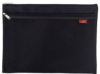 Lot de 1 Pochette à Document A4 en maille avec fermeture éclair Pochette de rangement Étanche pochettes à dossier pour le rangement de documents et reçus fournitures pour l'école et le bureau Noir