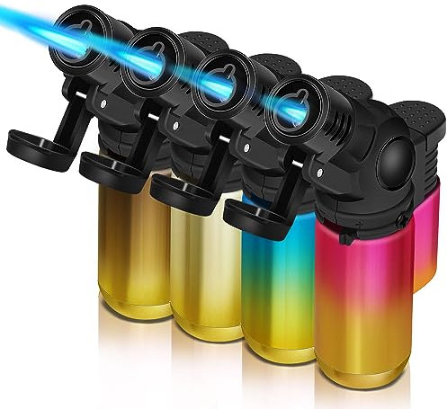 WANBRO 4 Pack of Jet Flame Lighter, Butane gas refill, Windproof, Portable Mini Torch Lighters for Candle, Grill, Creme Brulee (Gas not Included)