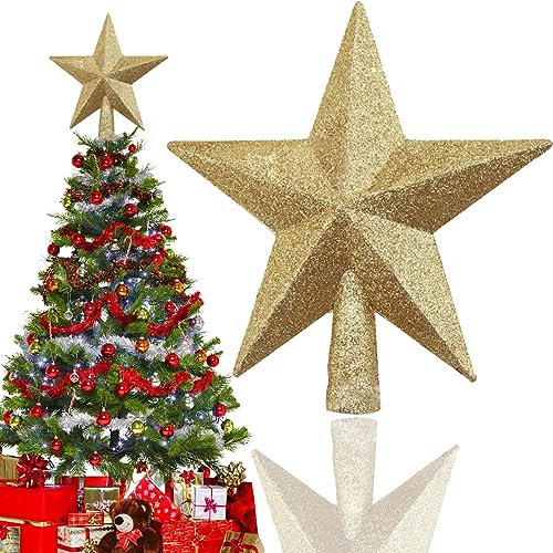 Strahlender Weihnachtsbaum Sternspitze - 20cm Weihnachtsbaumspitze Gold, Spitze Für Weihnachtsbaum, Christbaumspitze Aus Kunststof, Glänzender Für Festliche Weihnachtsdekorationen