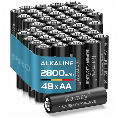Piles AA - Lot de 48 | KAMCY | Batteries Alcalines AA LR6 1,5v - Longue durée - Piles Jetables pour Jouet, Réveil, Télécommande Portable et d'autres Dispositifs Quotidiens, Ultra Puissante