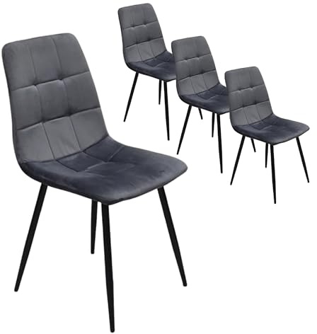 Skraut Home - 4er Set Esszimmerstühle | Gepolsterter Stuhl aus Samt | Metallgestell | Sehr Bequeme Rückenlehne und Basis gepolstert | Wohnzimmer, Esstisch, Küche, Schreibtisch, Schminktisch | Grau
