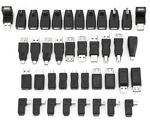 SUNGOOYUE Adaptateurs USB2.0, Lot de 40 Connecteurs de Convertisseur Mâle Femelle Mini Micro Type B à Angle Différent