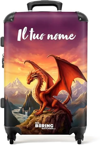 NoBoringSuitcases.com Valise Enfant, Grande Valise, Valise Personnalisable, Valise Enfant Garcon, avec TSA, Valise Rigide, Valise Garcon, Valise Grande Taille (67cm - 72L), (Dragon - Violet)