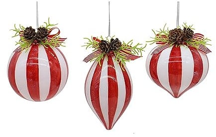 VETUR Gestreifte Christbaumkugel rot und weiß im Glas 10cm 3 Varianten (1Stk) B