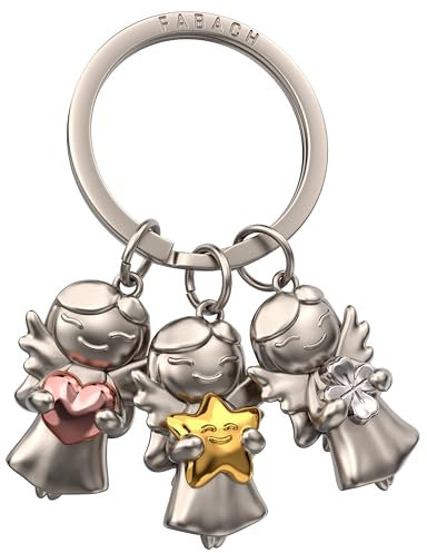 FABACH Schutzengel Schlüsselanhänger 3 Stars - Engel Glücksbringer Liebe - Geschenk Auto Anhänger Aus Metall