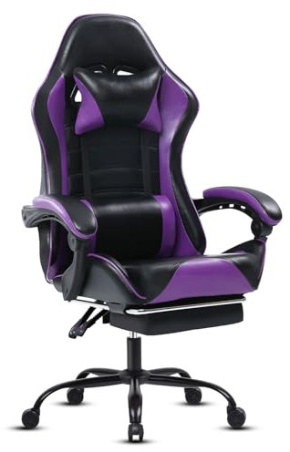 Fruyyzl Sillas Gaming con Reposapies, Silla Gamer Adulto con Respaldo Lumbar, Silla Escritorio Gaming Ajustable en Altura, Silla Ordenador en Piel Sintética (Gama Media, Púrpura)