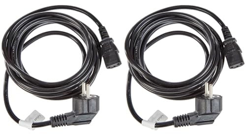 PremiumCord kpsp3 Netzkabel 230V 3m, Stromkabel mit Schutzkontakt gewinkelt auf Kaltgerätebuchse C13, IEC 320, PC Netzkabel 3 Polig, Farbe schwarz (Packung mit 2)