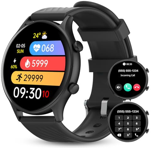WalkerFit Smartwatch Herren mit Telefonfunktion: 1.39“ Fitnessuhr, Armbanduhr Wasserdicht Schrittzähler mit Pulsmesser/Schlafmonitor/120+ Sportmodi Fitness Tracker für Android iOS