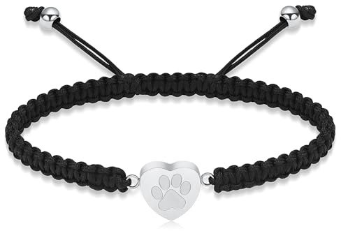 VCCWYQK Pfotenabdruck Herz-Urnen-Armband für Asche für Hund Katze Armreif Edelstahl Memorial Keepsake Urne Schmuck für Haustier Asche