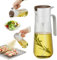 hoforife Botella dispensadora de aceite de oliva de vidrio de 18 onzas y botella rociadora de aceite 2 en 1 para cocinar en la cocina, tapa abatible automática, a prueba de fugas