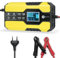 Tonsim Intelligentes Batterieladegerät 12 V 24 V Impulsreparatur Erhaltungsgerät für Autobatterie mit LCD-Touchscreen für Auto, LKW, Motorrad, Boot, SUV, Rasenmäher (gelb)