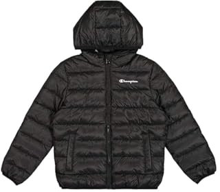 Champion Legacy Outdoor B (306868) – WR Light Cirè 40gr Small Script Logo Kapuzenjacke, Schwarz/Pink (NBK), 9–10 Jahre (M), Unisex – Kinder FW24