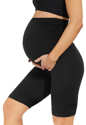 AMIYOYO Legging de grossesse court pour femme enceinte - Taille haute - Opaque - Élastique - Pour femme enceinte, Noir , XXL
