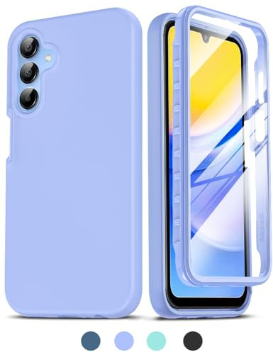 LeYi for Samsung Galaxy A15 4G/5G Case: and Built-in Screen Protector, 360 Full Body Protective Rugged Bumper Cover Heavy Duty Shockproof Soft Phone Case for Samsung A 15 Violet