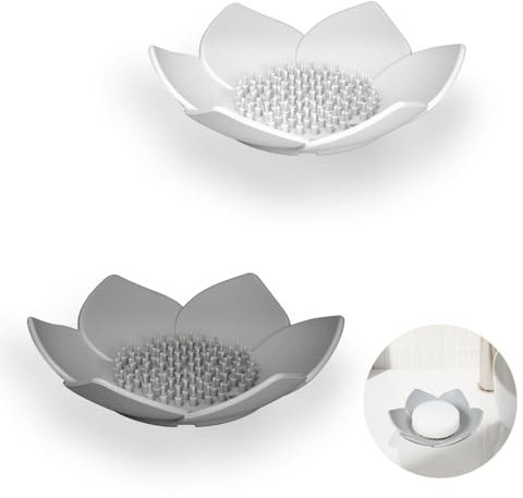 YoHyien 2 Piezas Jabonera de Silicona, Jabonera Baño con Drenaje, Jaboneras para Pastillas de Jabon, Saboneteira Diseño Antideslizante para Ducha, Cocina Fregadero (Blanco + Gris)