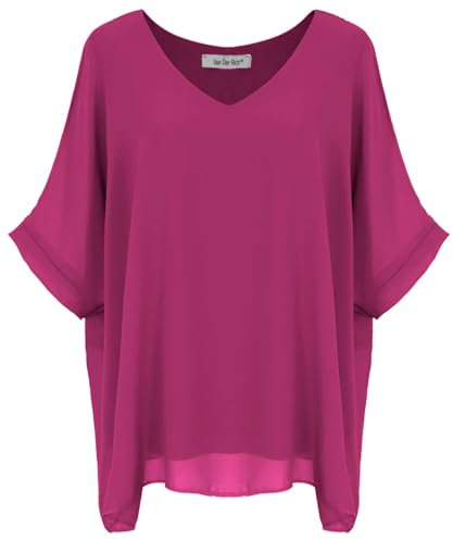 Van Der Rich ® - Camicetta Ampia di Chiffon Scollo a V Foderato all'Interno - Dnna (Fucsia, M-L)