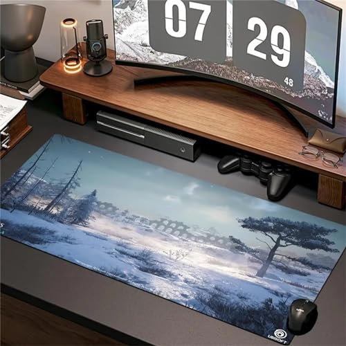 Tapis de Souris xxl Arbre à neige (1200x600mm) Grand tapis de souris de jeu avec bords surpiqués et dos antidérapant,sous-main pour clavier et souris,Convient pour les jeux et l'utilisation de bureau.