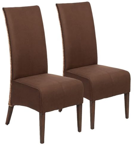 Amago home Rattanstühle Set 2 Stück Esszimmer Stühle Antonio Polsterstühle braun Polster Wildleder-Optik Cognac