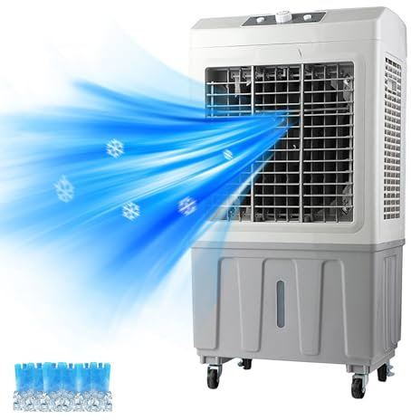 FQMYLTYN Enfriador de Aire Evaporativo Industrial, Enfriador de Pantano con Oscilación de 120°, Ventilador Enfriador de Agua con Tanque de Agua de 50 L, Ventilador de Refrigeración para Exteriores