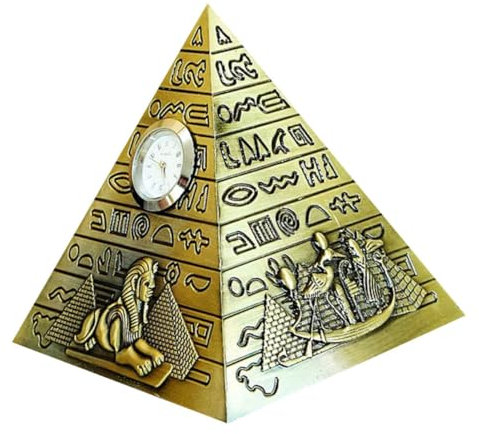 FUNOMOCYA Antike Pyramide Modell Mit Messing Uhr Ägyptischer Stil Deko Schmuck Für Wohn Bürodekoration Kreatives Schreibtisch Ornament Stabiles Handwerk Einzigartiges Geschenk Für Familie Un