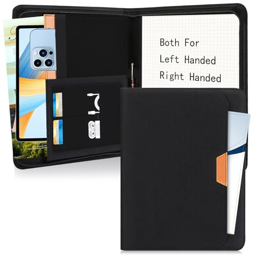 Toplive Konferenzmappe mit Reißverschluss, nachhaltig und recycelt, für Linkshänder, Portfolio-Organizer, Reißverschluss-Portfolio-Hülle mit Tablet-Hülle, Kartenhalter, Geschäftsmappe,