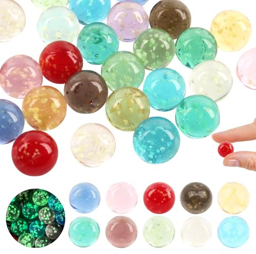 PENCHUAN Glasmurmeln Murmeln Kinder, 30 Stück Bunte Glasmurmeln, 14mm Leuchten im Dunkeln, Glasmurmeln Murmeln für Murmelspiele und Marmorbahn-Spiel, DIY-Projekte, Heimdekoration, Jungen und Mädchen