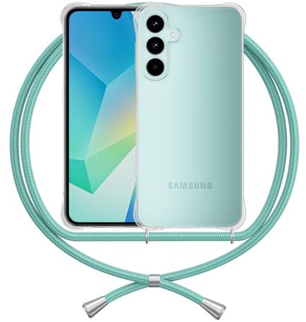 Handykette Hülle Kompatibel mit Samsung Galaxy A16 4G 5G, Handyhülle mit Band Anti-Gelb TPU Transparent Silikon Schutzhülle Klar Case, Grün